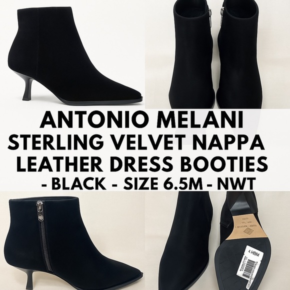 Antonio Melani Sterling Velvet Nappa Leather Black Ankle Booties NWT Size 6.5 - Picture 1 of 13